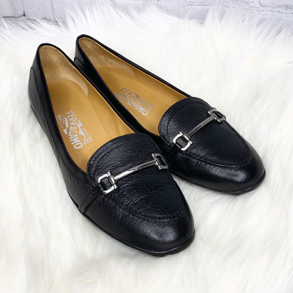 Salvatore Ferragamo Leather Horse Bit Flat Loafers